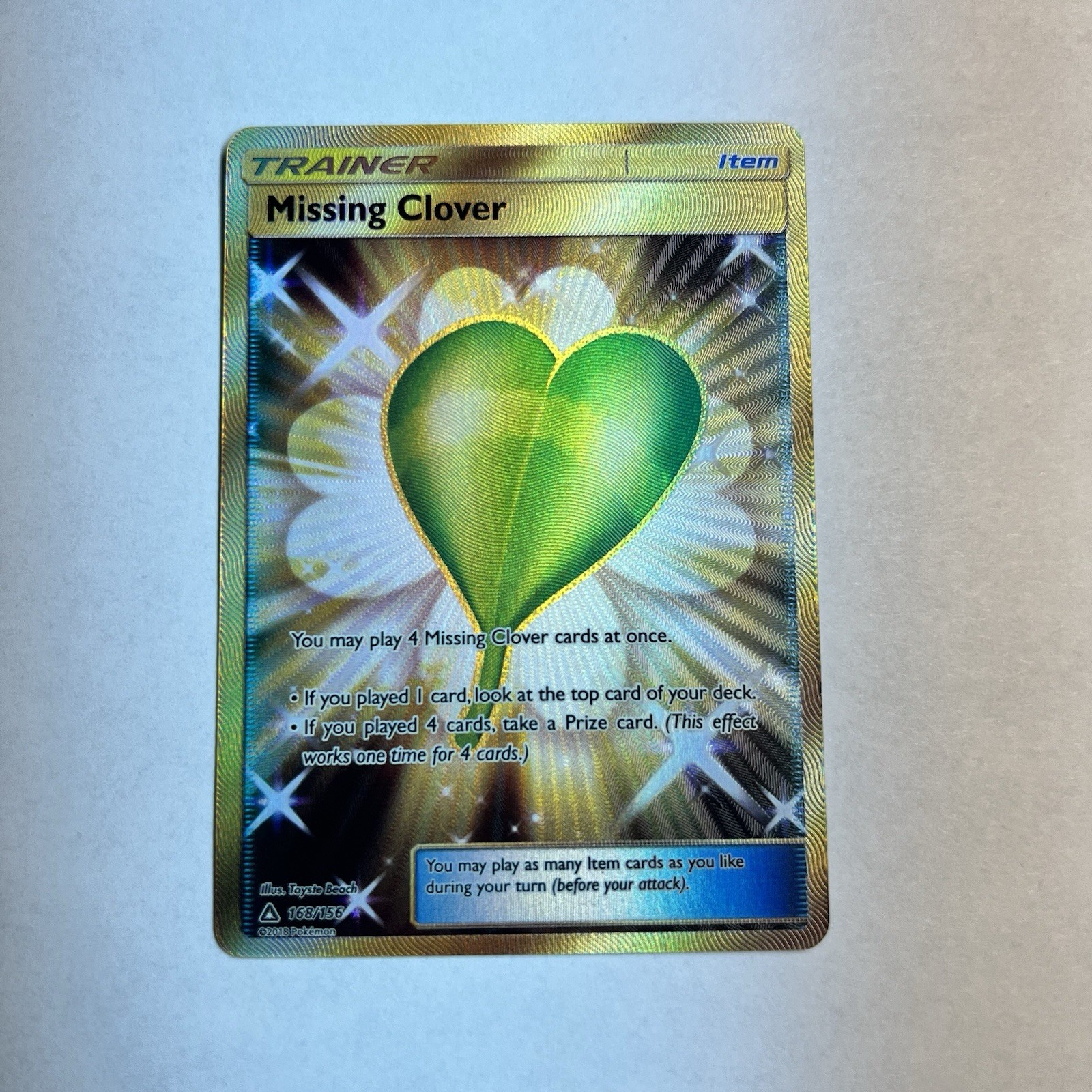 Pokémon TCG Missing Clover Trainer 168/156 Holo Secret Rare Ultra Prism Gold