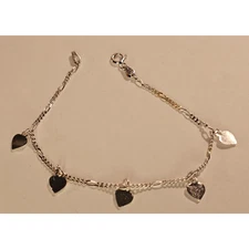 Sterling Silver 925 FAS Sterling Silver Heart Charm Bracelet 7”
