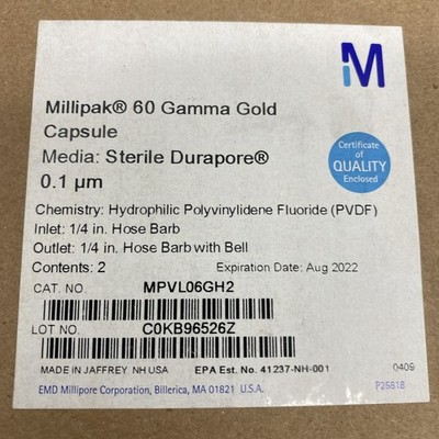 Millipore Millipak 60 Gamma Gold  Capsule 0.1um MPVL06GH2 Package Of 2 Sealed