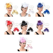 Ladies Fascinator Hat With Imitation Pearls Detail Necklace Earrings and Gloves