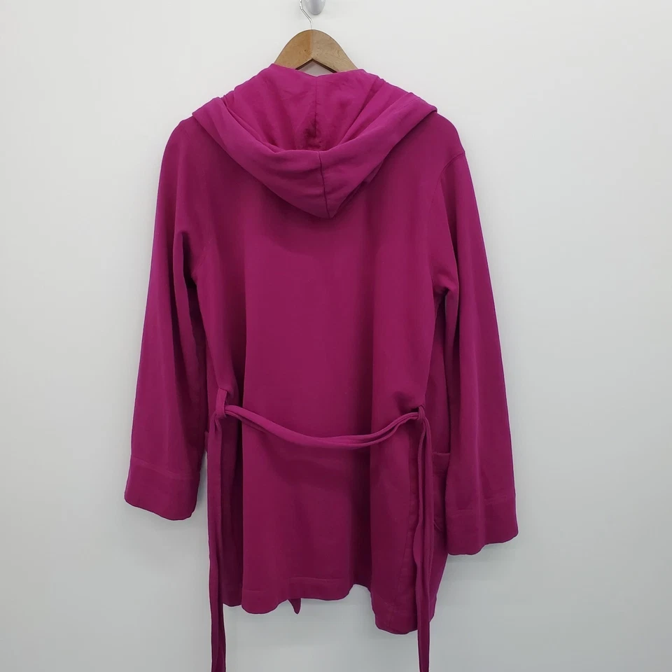 Cardigã lounge Aerie com capuz e cinto rosa fúcsia mistura de algodão manga longa M aconchegante - Imagem 4 de 4