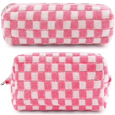 2Pcs Checkered Pencil Case Cute Pencil Pouch for Teens Pink Checkered Makeup Bag