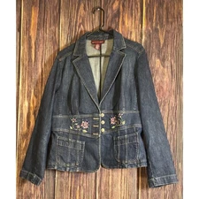 Jones Wear Jeans Womens Denim 14 Jacket & Embroidered Flower Jeans Set Y2K Retro