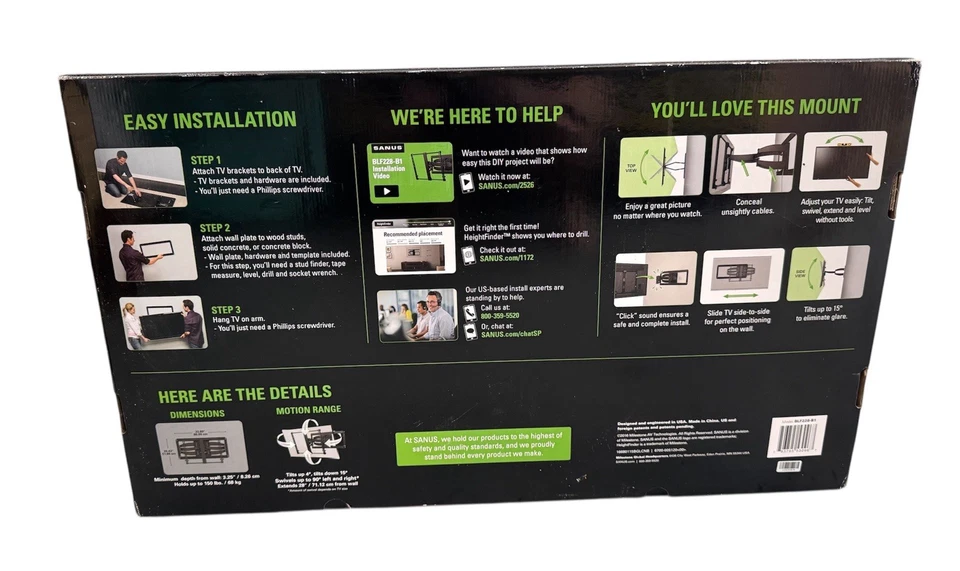 Sanus Premium Full Motion TV Wall Mount for 42"-90" TVs Up to 150 lbs. BLF228-B1 - Image 3 of 4