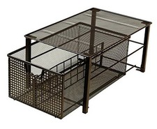 Stackable Pull Out Cabinet Sliding Basket with Dividers Large Bronze