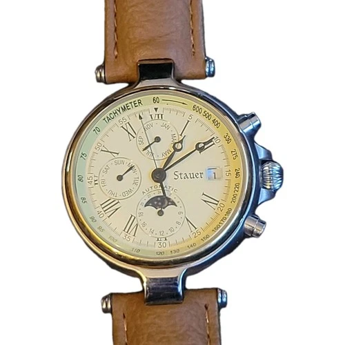 Stauer Mens Automatic Moonphase Chrono Watch Tachymeter Day Date - Needs REPAIR