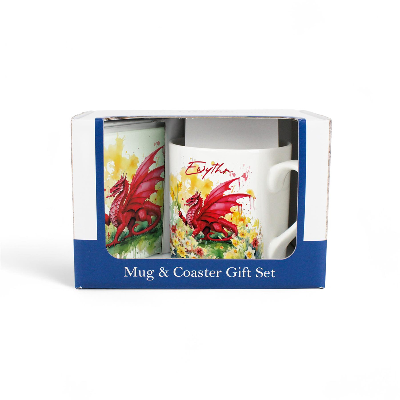 Dragon & Daffodils Ewythr Mug and Coaster Gift Set - Wales Souvenir Present