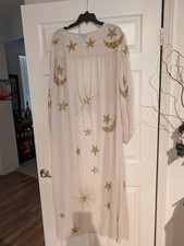 Nastygal Premium Embellished Celestial Maxi Cover Up Kimono Small Champagne