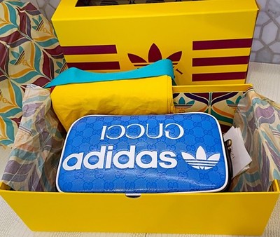 Most Rare L.E. Brand New GUCCI Adidas x Gucci Blue Crystal Canvas Shoulder Bag