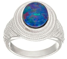 Australian Opal Triplet Sterling Silver Textured Ring, Size 6