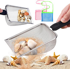 4Pcs Beach Mesh Shovel with Bag Shark Tooth Mesh Bag for Shell Collecting, Sand
