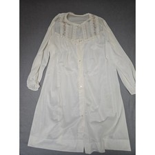 Vtg White Lace Floral Embroidered Button Front Long Sleeve Nightgown Grannycore