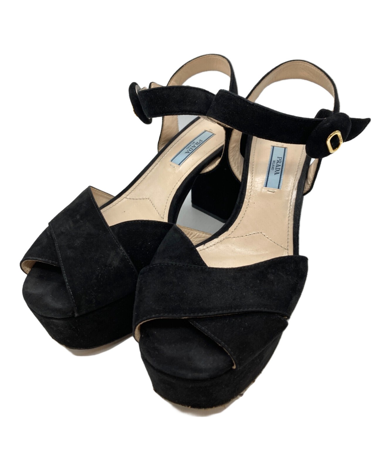PRADA Sandals Shoes Platform Strap Heel EU 38 US 8 Black Authentic