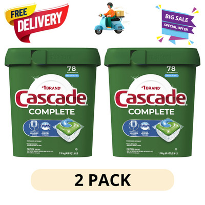 (2 Pack) Cascade Complete ActionPacs 78 Ct Dishwasher Pods Fresh Scent Shine