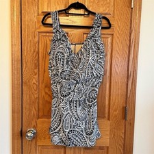 NWT Lands' End Women's Plus 24W 3X Black Paisley One Piece Swimsuit