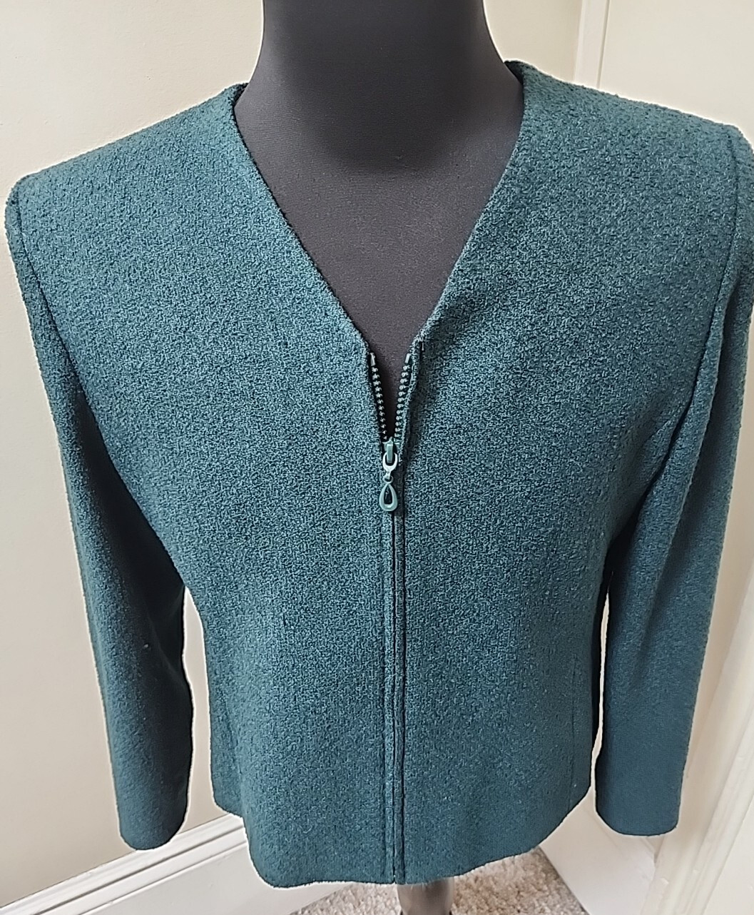 Vtg Pendleton Wool Lined Zip Blazer Jacket Green … - image 1