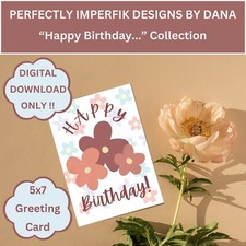 Digital HAPPY BIRTHDAY Greeting Card feat. Retro Floral Design 5x7 Cut  Fold