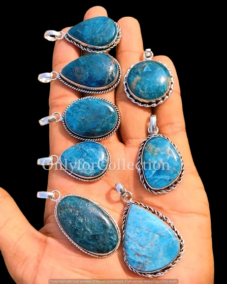 Elegante lote de colgantes de preocupación al por mayor de piedras preciosas de apatita enchapados en plata de ley 925 Foto 3 de 3