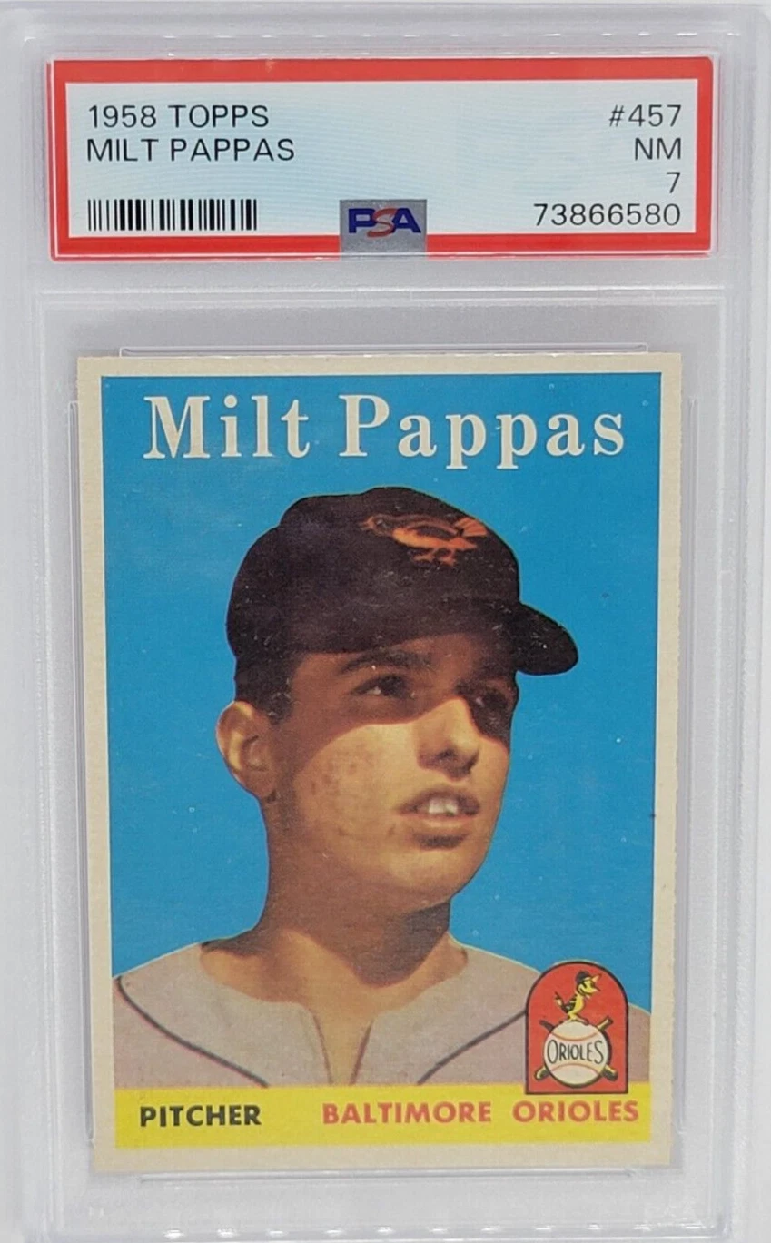 1958 Topps #457 Milt Pappas Card - Graded PSA 7 NM, Baltimore Orioles