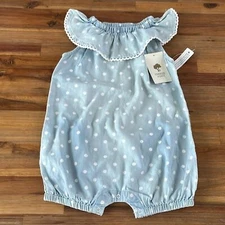 Tucker + Tate Denim Polka Dot Baby Girl Romper Size 6mo