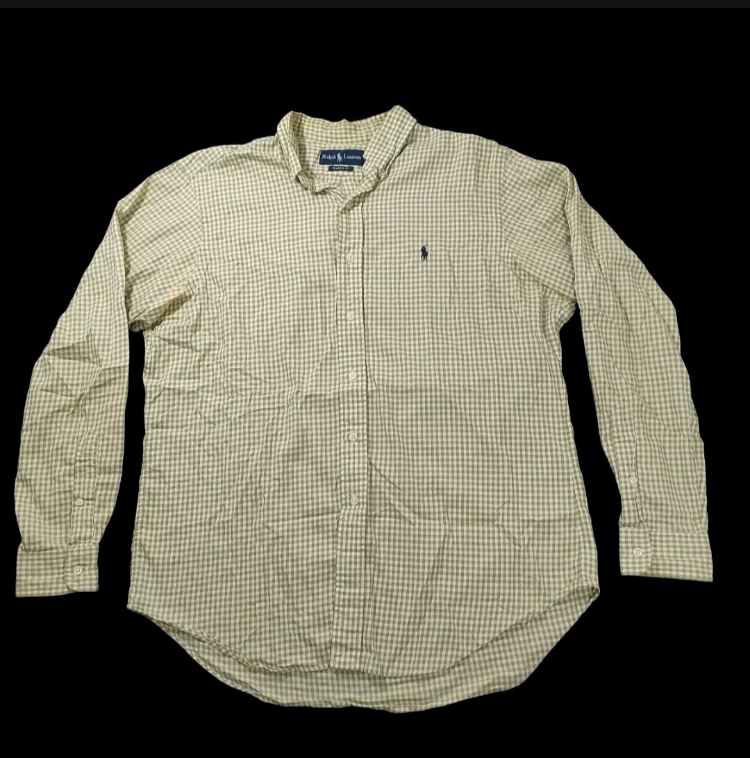 Polo Ralph Lauren Camisa de Corte Clásico a Cuadros Verdes Hombre Talla Grande