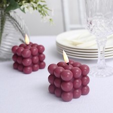 BURGUNDY 2 Bubble Cube 2" Flameless LED CANDLES Decorative Centerpieces Party