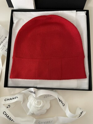 Auth. New Chanel Red Cashmere/ Cotton Beanie Hat One Size | eBay