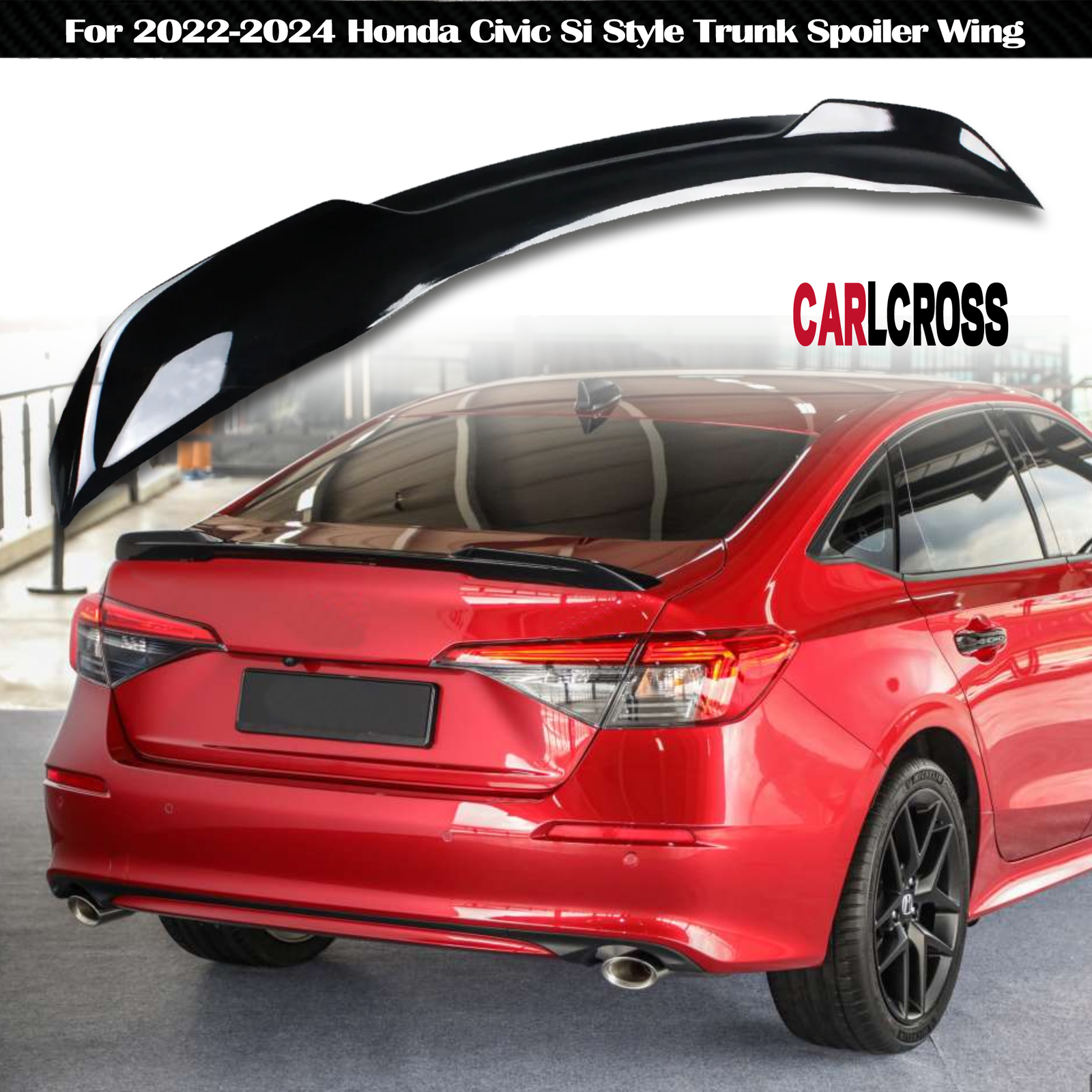 FOR 2022-2024 CIVIC 4DR SEDAN RS STYLE GLOSS BLACK REAR TRUNK SPOILER WING