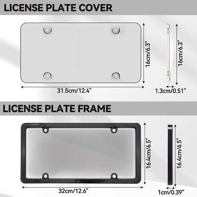 2 Universal Black License Plate Frame Tag Cover Screw Caps Protector Car Truck