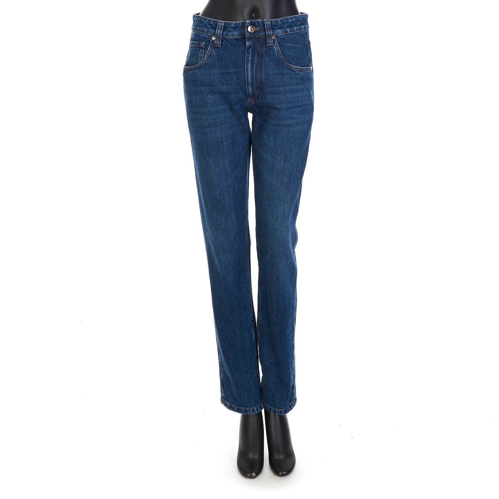 Brunello Cucinelli — BRUNELLO CUCINELLI 1595$ Women's Blue Jeans - Mid Rise, Straight Leg, Monili