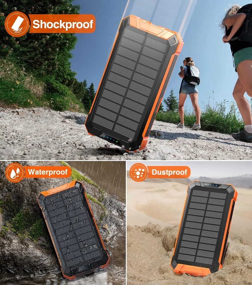 Solar Power Bank 36800mAh with Wireless Charging & Flashlight