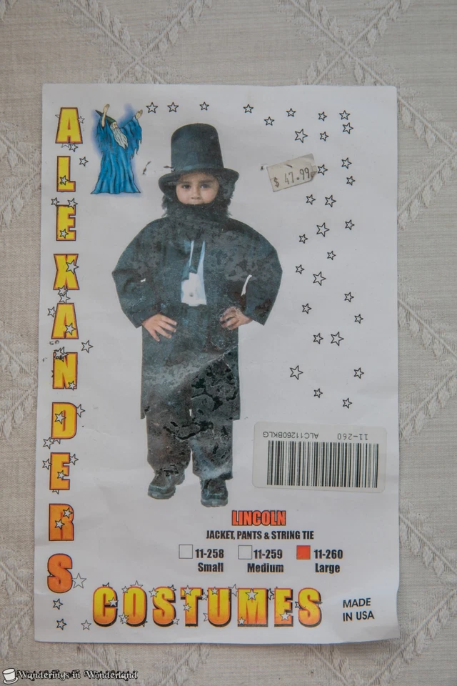 Disfraz Abraham Lincoln Niño Grande 10-12 Halloween Fiesta Teatro Victoriano Foto 3 de 3