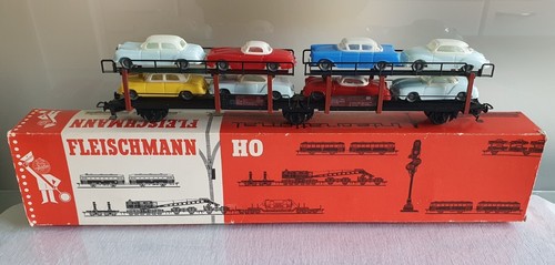 Fleischmann 5275 Autotransporter, Original Pkw-Ladung, H0, 1970, **NEU** in OVP | Zustand: Neu