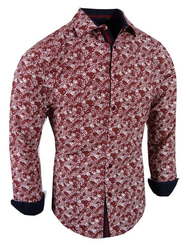 Mens Shirt Designer Italian Floral Patterns Stretch Dress Slim Fit Button Up - Picture 7 of 26