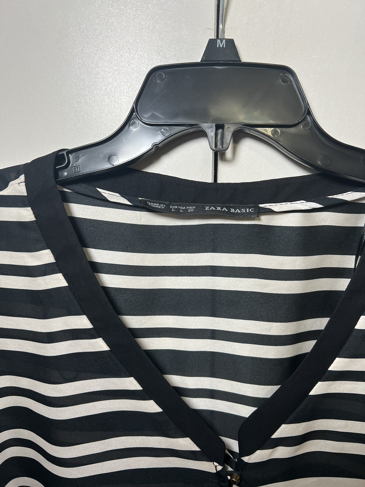 ZARA BASIC Striped Button Up V Neck Blouse Sheer … - image 2