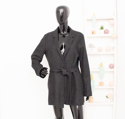 COS Wool Coat Black Marl Belted Twill Collared Jacket Hip Length - Main Image