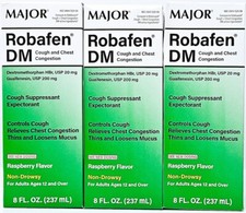 Major Robafen DM Cough & Chest Congestion 8 Fl oz each (3 Pack)-Exp Date 07-2026