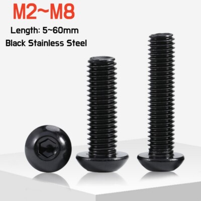 Black Stainless Steel Allen Hex Socket Button Head Screw Bolt M2 M2.5 M3M4M5M6M8