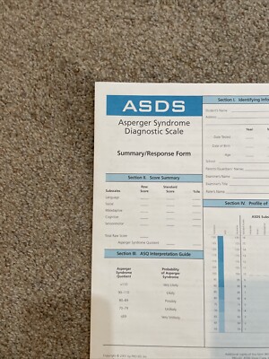 Asperger Syndrome Diagnostic Scale Summary/Response Form - New