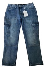 NEW KanCan Slim Straight Cargo Jeans Blue Denim Stretch Women  s Size 11/29 NWT