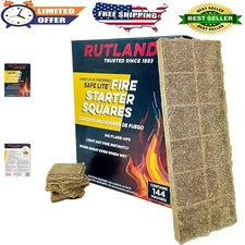 144 Safe Lite Fire Starter Squares - Non-Toxic, Long Burn for BBQ, Camping & ...