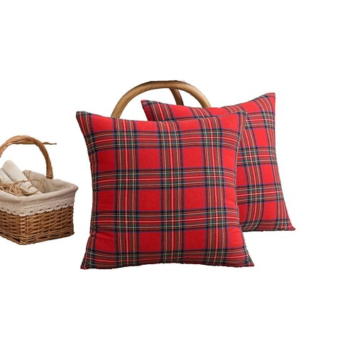 Volcanics Christmas Tartan Plaid Throw Pillow Covers 18x18 Set Of 2 - Red & Green Farmhouse Holiday Decor - View #7