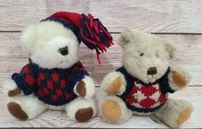 Hugfun Plush Teddy Bears Stuffed Animals Lot of 2 Sweaters Hat 6"