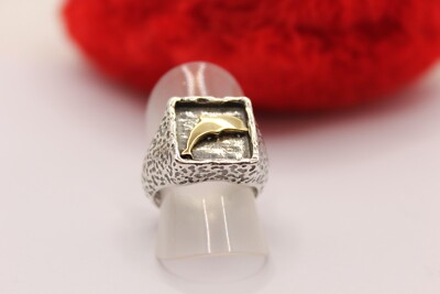 RING SILBER BRÜNIERT CHEVALIER DELFIN VERGOLDET MM 14 GRÖSSE 12 VERSTELLBAR EXPLOIT