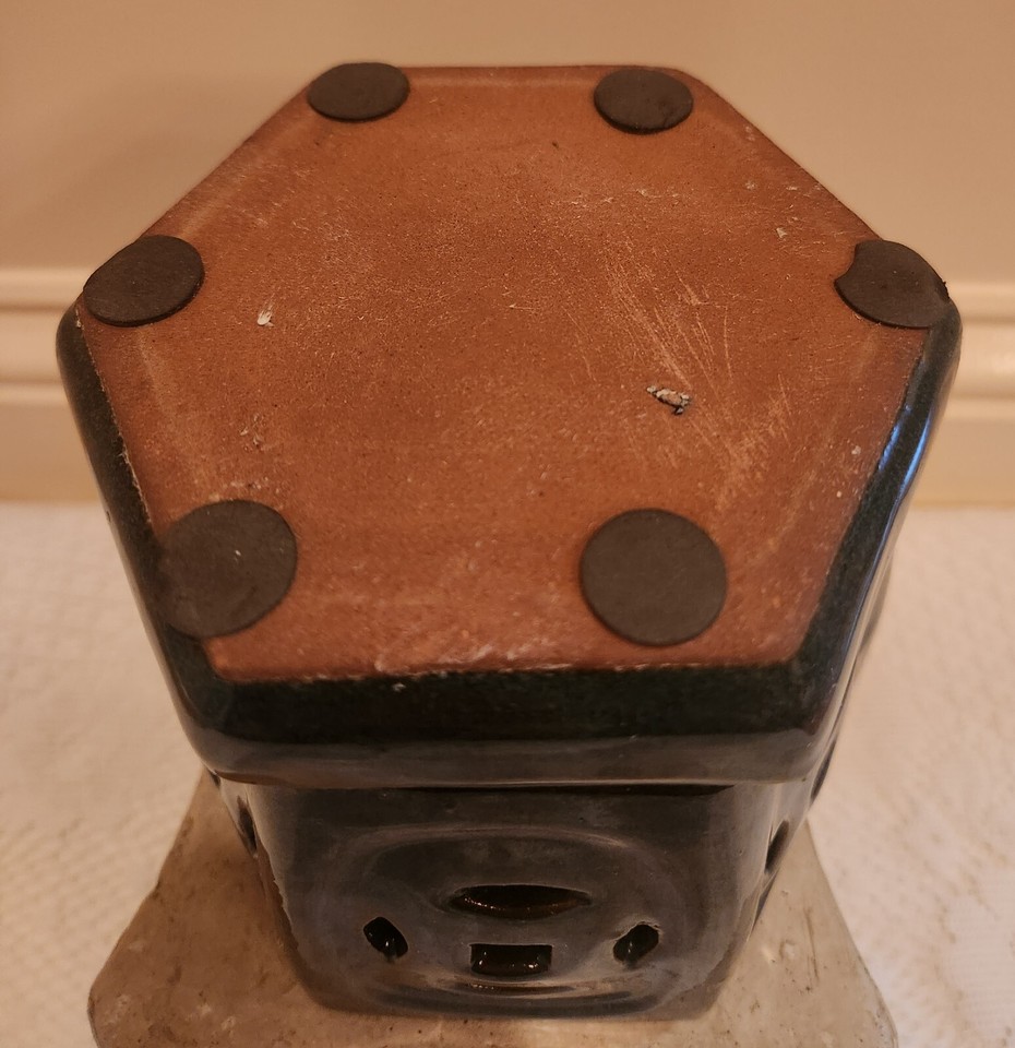 Dark Blue/Green Orchid Pot Planter w Holes & Attached Drip Tray Pottery