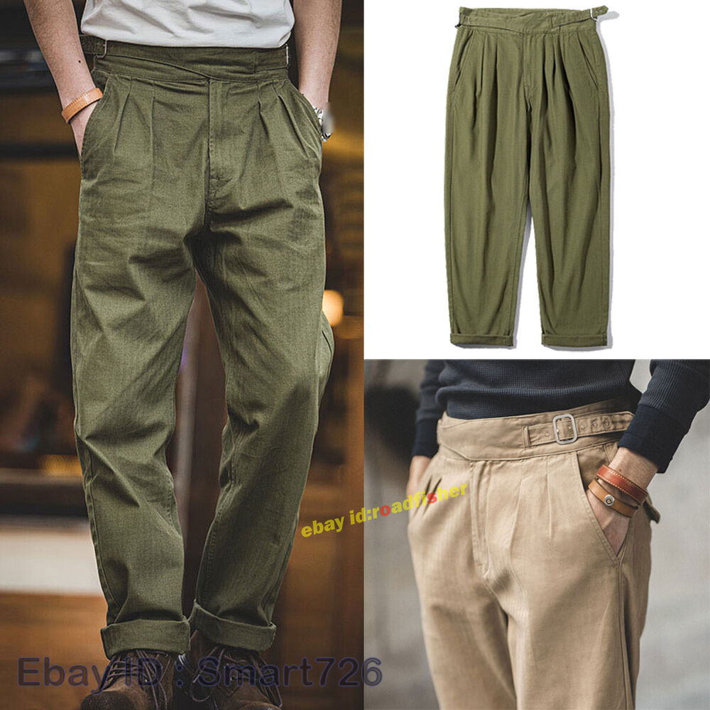 Mens American Retro Gurkha Pants Casual Military Straight Army