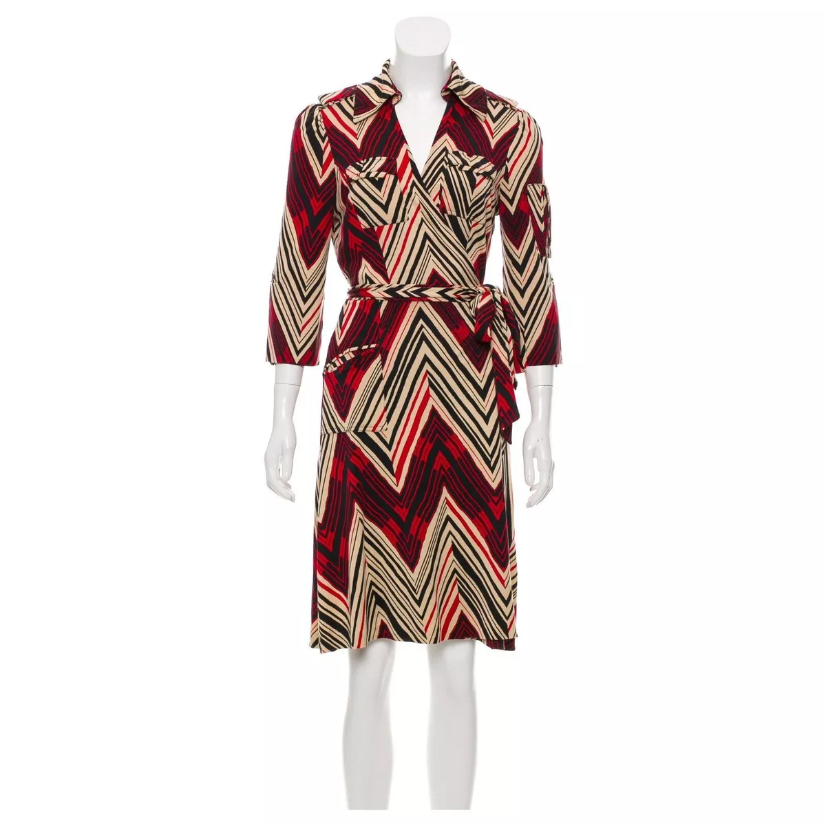 Diane von Furstenberg Utility vintage silk wrap dress chevron US