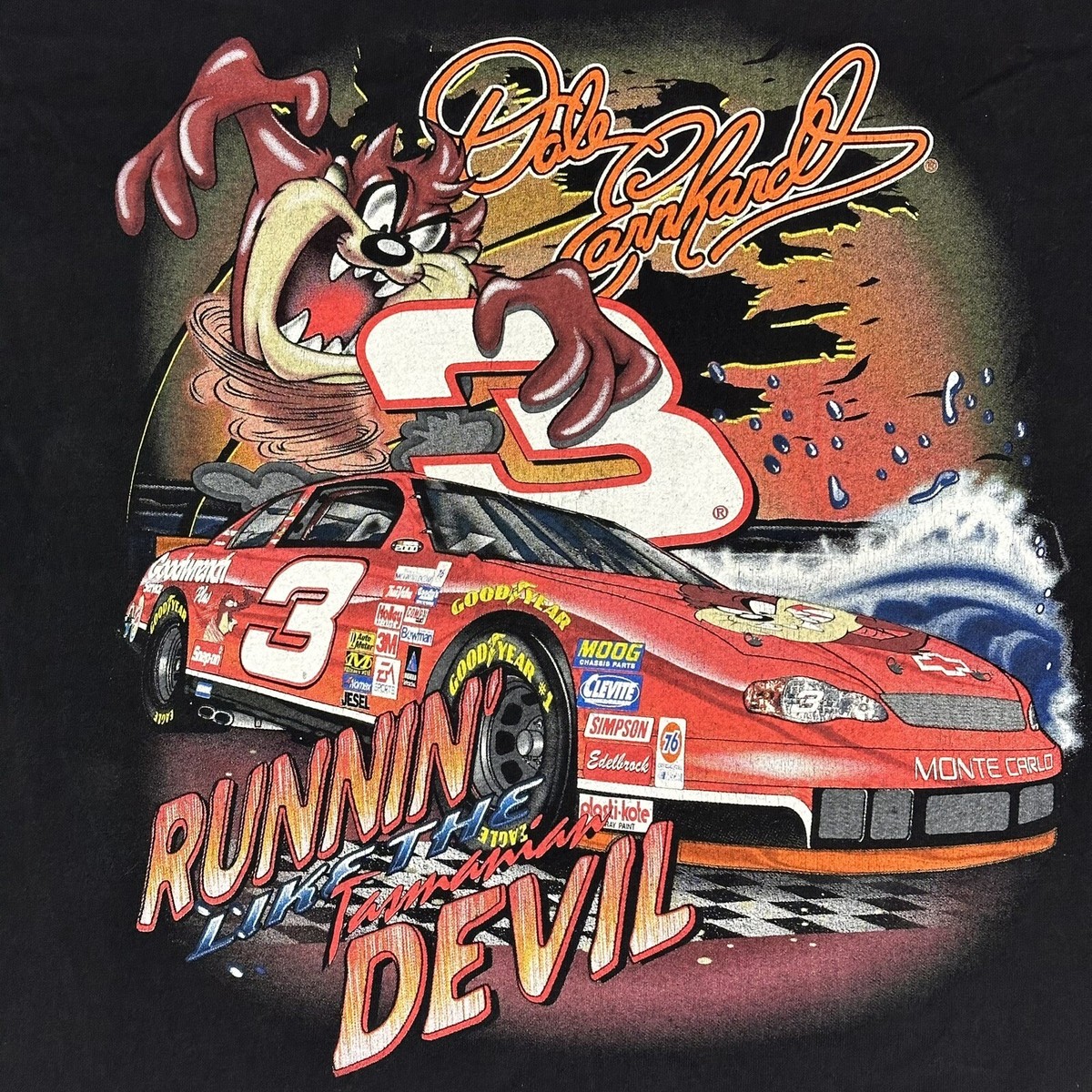 Vintage Y2K 2000 DALE EARNHARDT TAZ Tasmanian Devil Shirt Black Sz