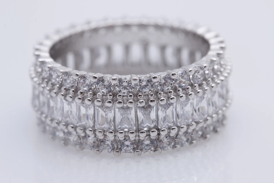 Turkish Jewelry Baguette Topaz Rhodium 925 Sterling Silver Band Ring Size - Image 3 of 4