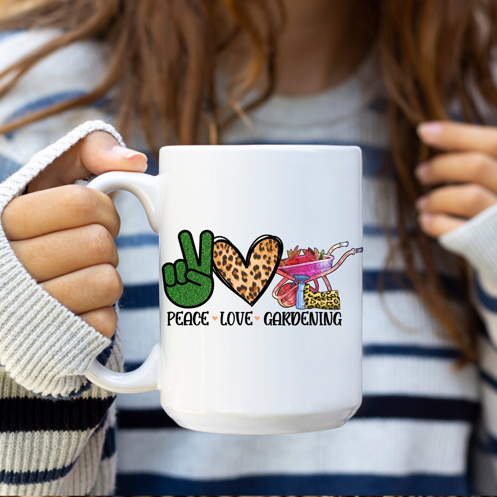Peace Love Gardening Coffee Cup 15 Oz Plant Lover Mug Mother Day Gardening Lover